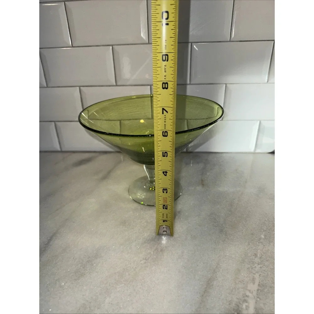 VINTAGE HANDBLOWN Green Glass with clear Footed‎ Base Serving BowlGW993
